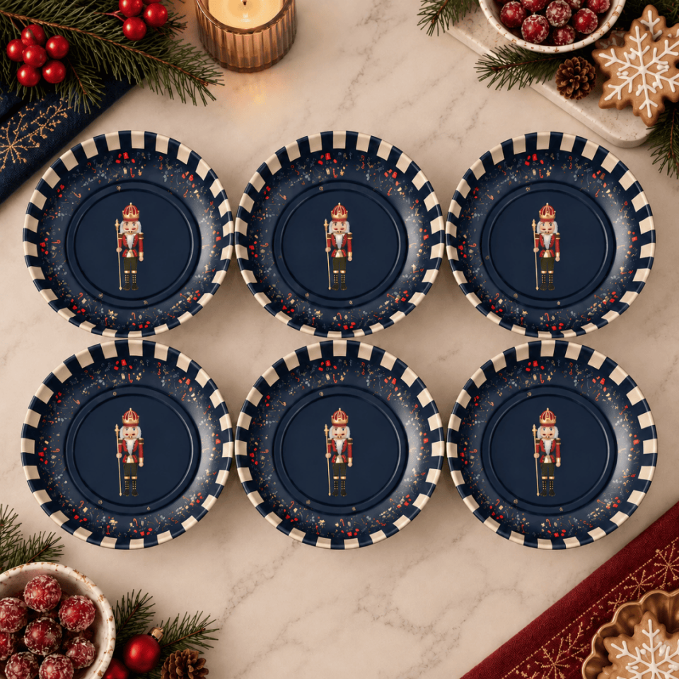 Sarkap Home 6'lı Dondurmalık ve Çerezlik Seti 10 cm Çap, 3.2 cm Yükseklik NutcrackerLacivert
