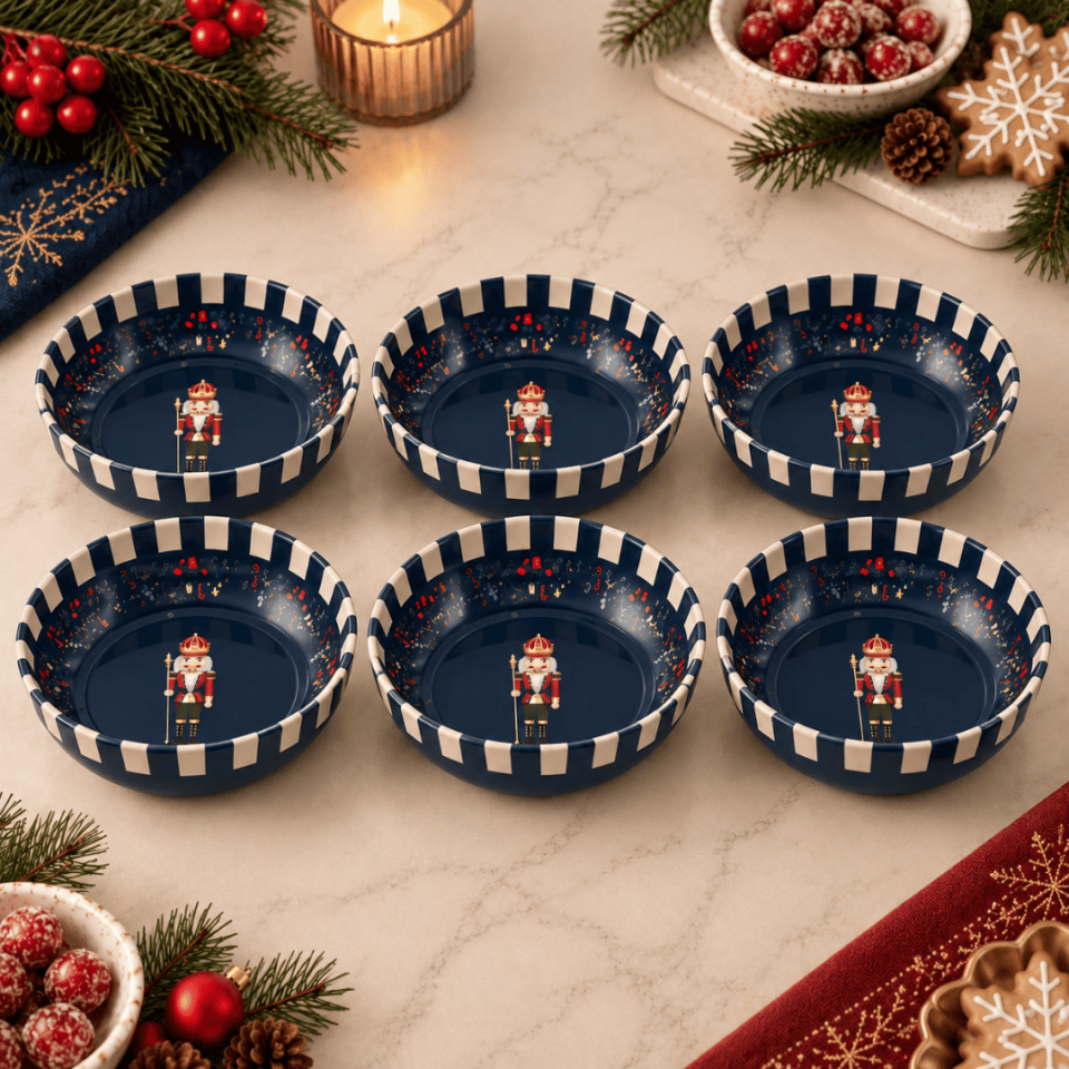 Sarkap Home 6'lı Dondurmalık ve Çerezlik Seti 10 cm Çap, 3.2 cm Yükseklik NutcrackerLacivert