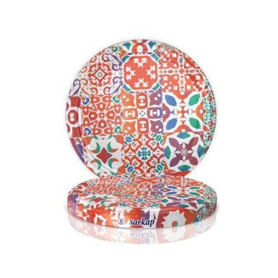 Hijyenik Paketli 10 Adet Kavanoz Kapağı Çini Desenler 82 mm Kırmızı