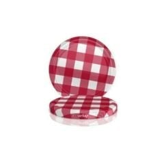 Hijyenik Paketli 10 Adet Kavanoz Kapağı - Ekose Koyu Kırmızı - 66mm