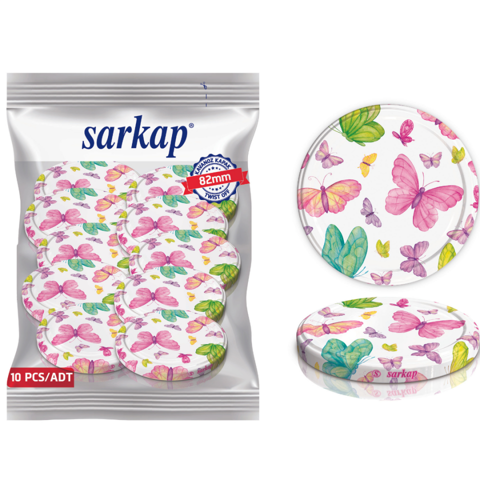 Hijyenik Paketli 10 Adet Kavanoz Kapağı Çini Desenler 82 mm Kelebek
