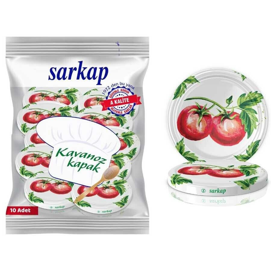 Hijyenik Paketli 10 Adet Kavanoz Kapağı Domates Desenler 82 mm Domates