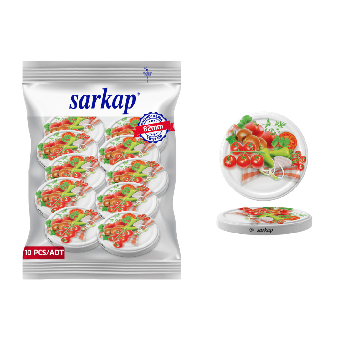 Hijyenik Paketli 10 Adet Kavanoz Kapağı Domates Desenler 82 mm Menemen
