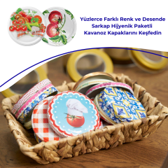 Hijyenik Paketli 10 Adet Kavanoz Kapağı Domates Desenler 82 mm Menemen