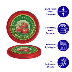 Hijyenik Paketli 10 Adet Kavanoz Kapağı Domates Desenler 82 mm DomatesOrganic