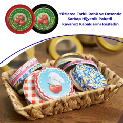Hijyenik Paketli 10 Adet Kavanoz Kapağı Domates Desenler 82 mm DomatesOrganic