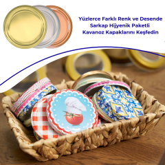 Hijyenik Paketli 10 Adet Kavanoz Kapağı Düz Renkler 82 mm Gold