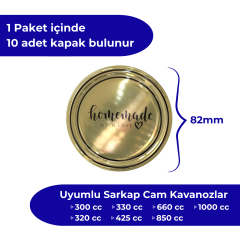 Hijyenik Paketli 10 Adet Kavanoz Kapağı Homemade Modeller 82 mm Gold