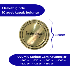 Hijyenik Paketli 10 Adet Kavanoz Kapağı Homemade Modeller 82 mm Tarihli Gold