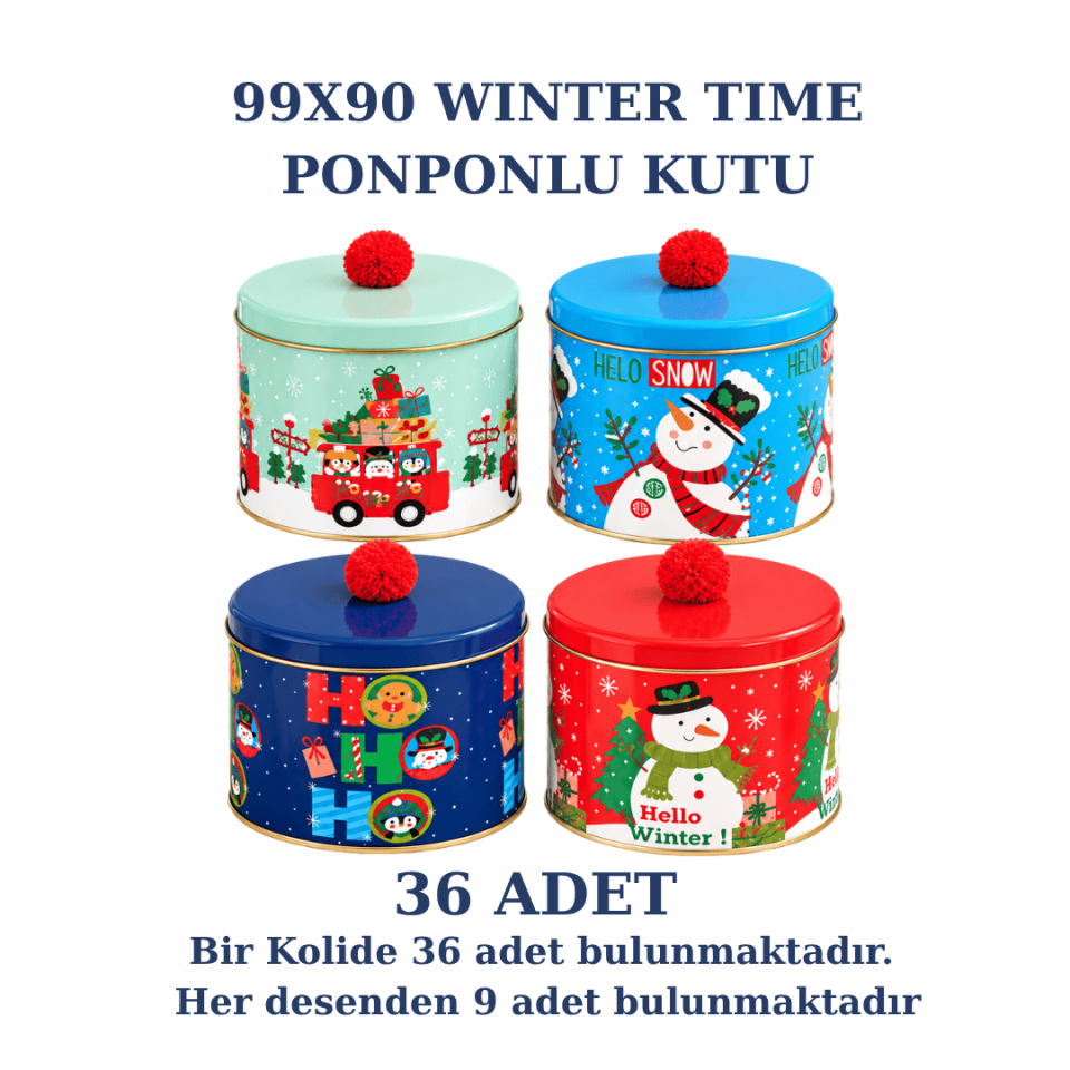 Sarkap Home 36'lı 99x90 Ponponlu Dekoratif Yılbaşı Kutusu WinterTime