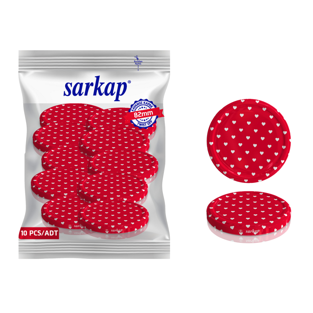 Hijyenik Paketli 10 Adet Kavanoz Kapağı Kalpli Desenler 82 mm