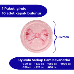 Hijyenik Paketli 10 Adet Kavanoz Kapağı – Pembe Kurdele Model - 82mm
