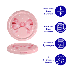 Hijyenik Paketli 10 Adet Kavanoz Kapağı – Pembe Kurdele Model - 82mm