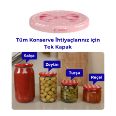 Hijyenik Paketli 10 Adet Kavanoz Kapağı – Pembe Kurdele Model - 82mm