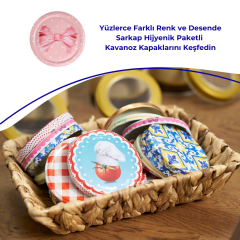 Hijyenik Paketli 10 Adet Kavanoz Kapağı – Pembe Kurdele Model - 82mm