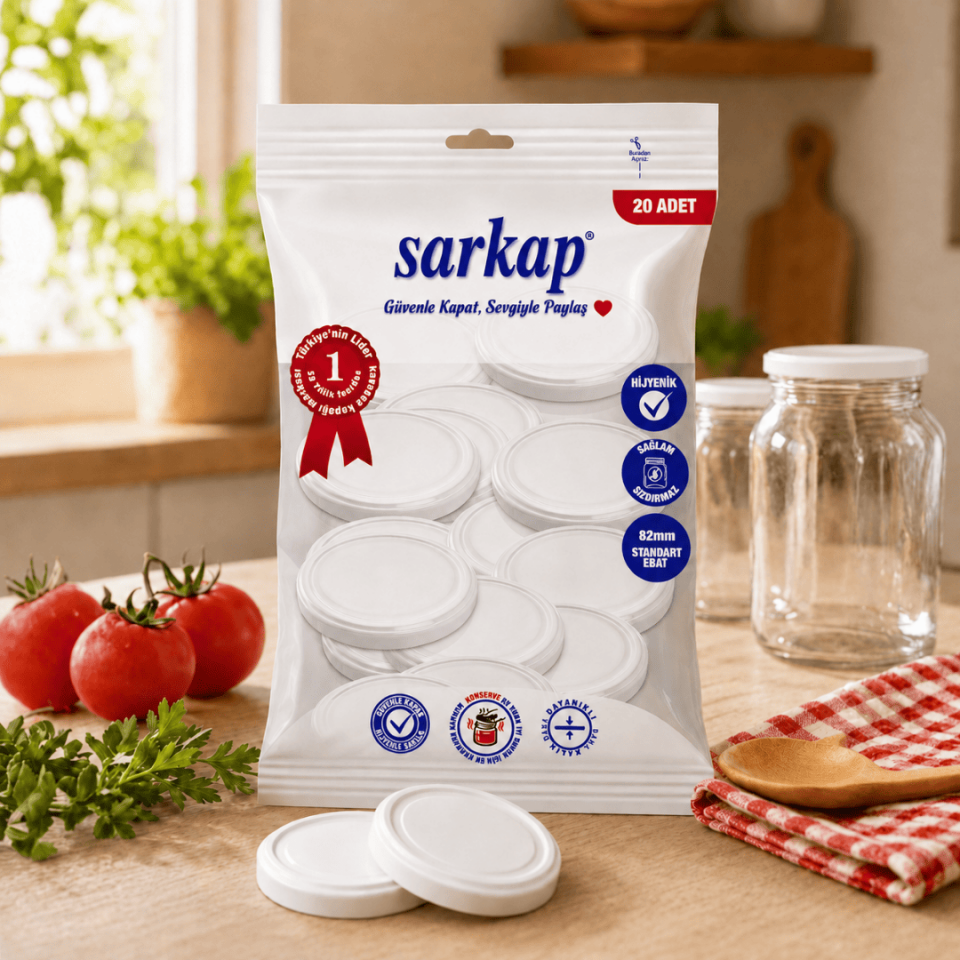 Hijyenik Paketli 20 Adet Kavanoz Kapağı 82 mm - Beyaz