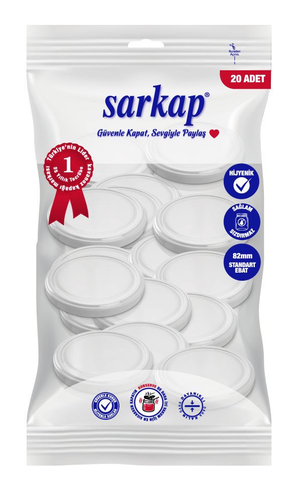 Hijyenik Paketli 20 Adet Kavanoz Kapağı 82 mm - Beyaz