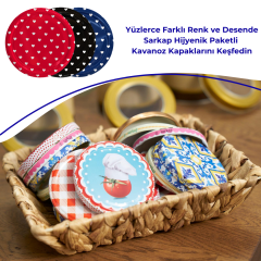 Hijyenik Paketli 10 Adet Kavanoz Kapağı Kalpli Desenler 82 mm Mavi