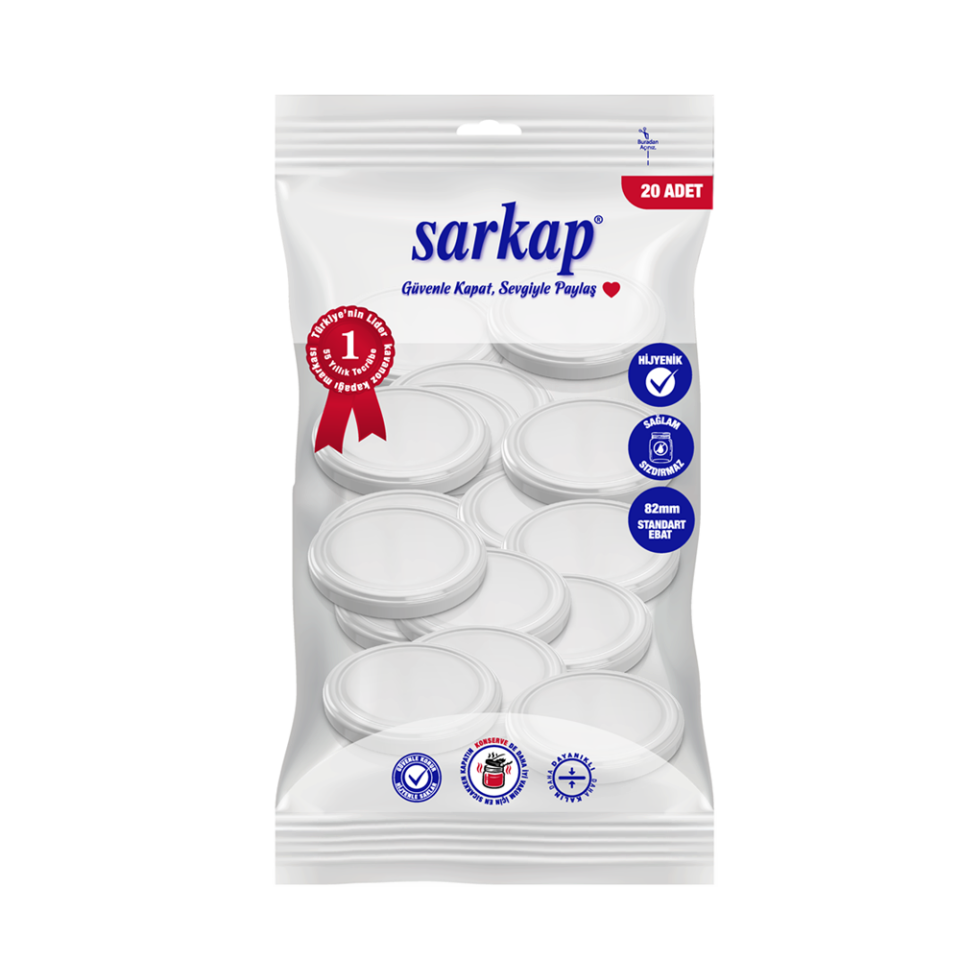 Hijyenik Paketli 20 Adet Kavanoz Kapağı 82 mm - Beyaz Beyaz