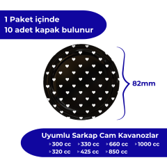 Hijyenik Paketli 10 Adet Kavanoz Kapağı Kalpli Desenler 82 mm Siyah