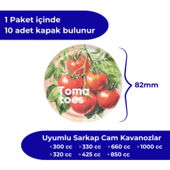 Hijyenik Paketli 10 Adet Kavanoz Kapağı Domates Desenler 82 mm Tomatoes