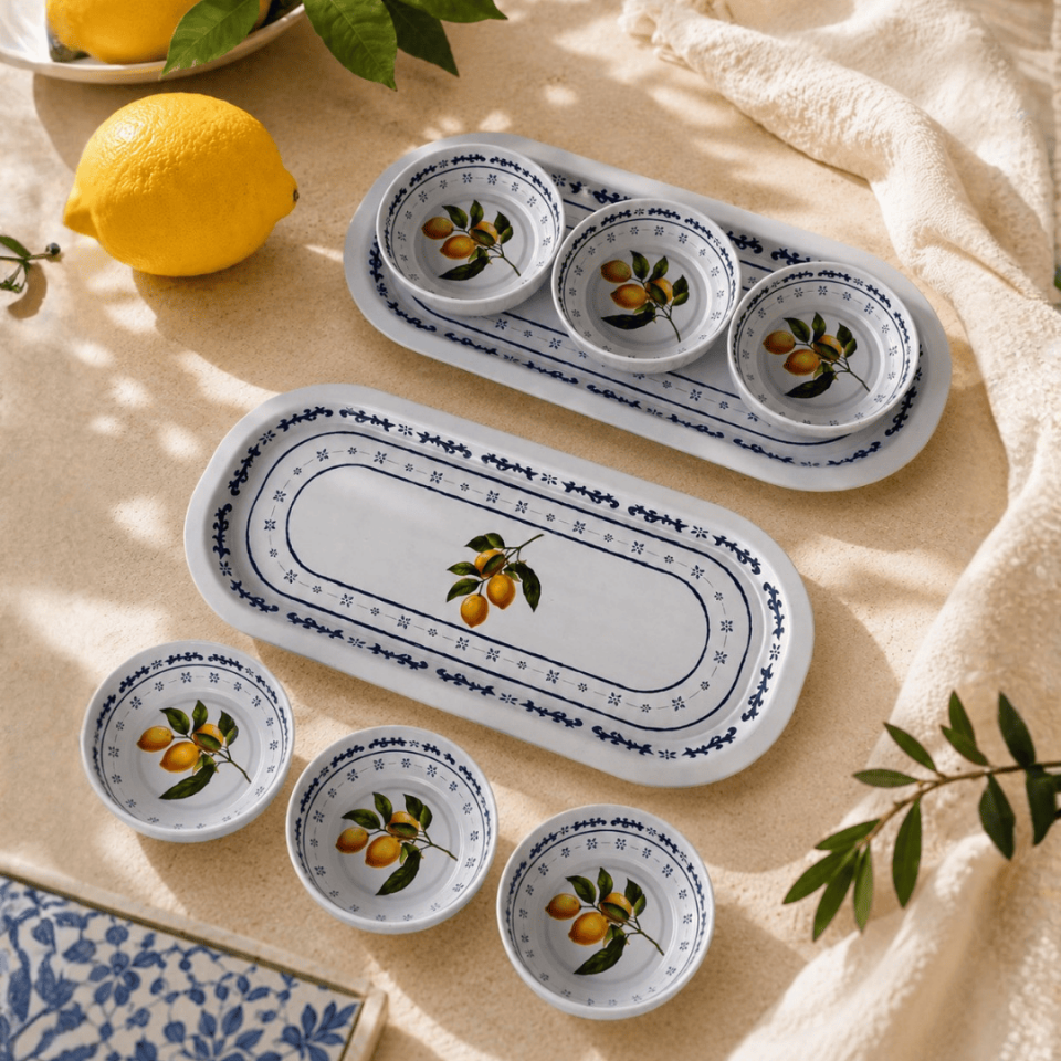 Sarkap Home 16x35 cm 2'li Oval Tepsi 10x3,2 cm 6'lı Çerezlik Seti LemonDesignBeyaz