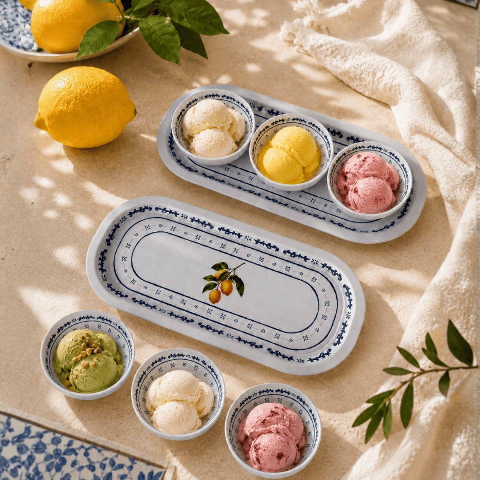Sarkap Home 16x35 cm 2'li Oval Tepsi 10x3,2 cm 6'lı Çerezlik Seti LemonDesignBeyaz