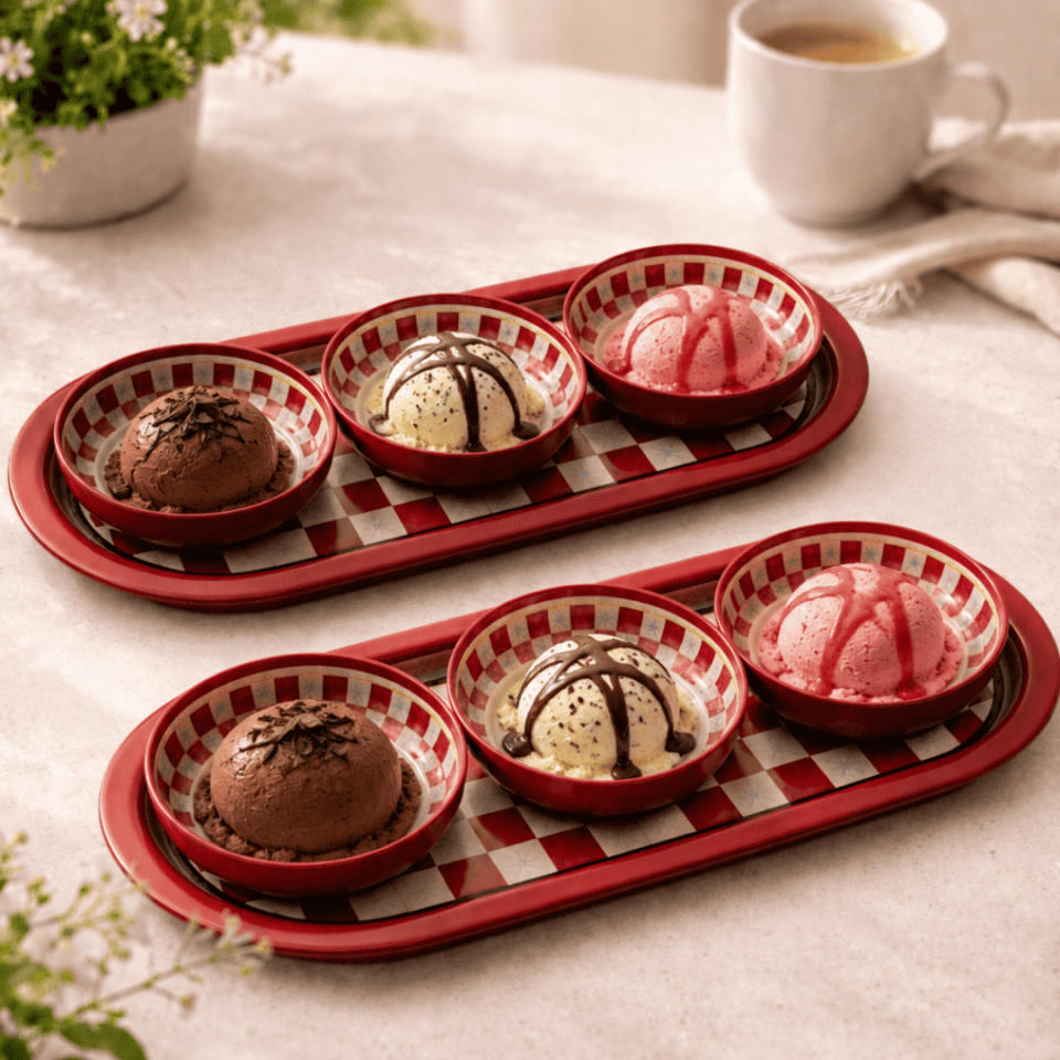 Sarkap Home 16x35 cm 2'li Oval Tepsi 10x3,2 cm 6'lı Çerezlik Seti LemonDesignKırmızı
