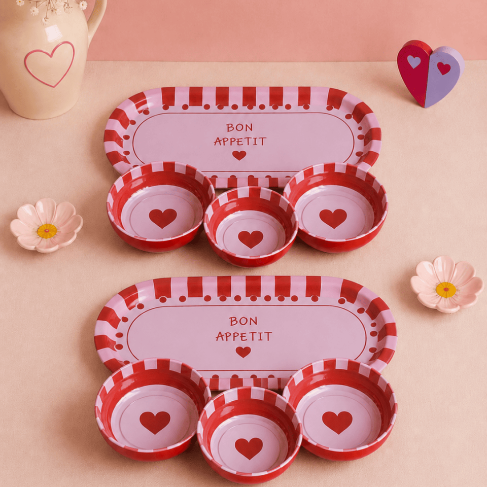 Sarkap Home 16x35 cm 2'li Oval Tepsi 10x3,2 cm 6'lı Çerezlik Seti KırmızıBonAppetit