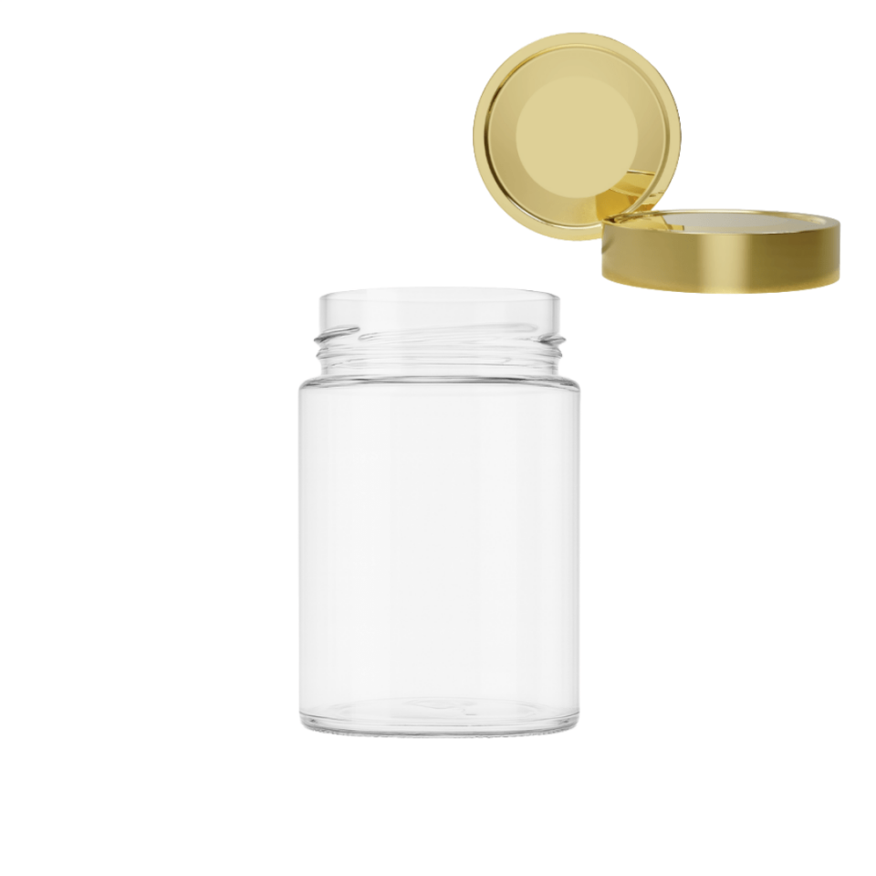 Sarkap 350 ml 15 Adet Kolili Derin Etek Kapaklı Cam Kavanoz Gold
