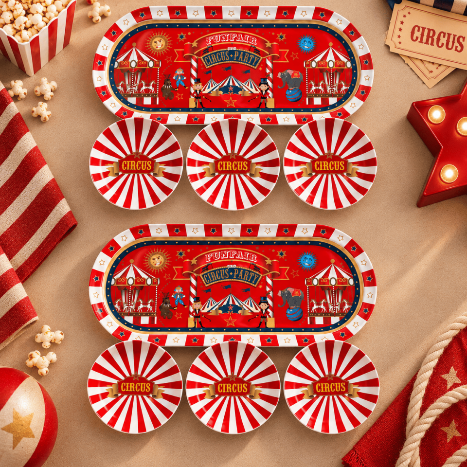 Sarkap Home 16x35 cm 2'li Oval Tepsi 10x3,2 cm 6'lı Çerezlik Seti Circus
