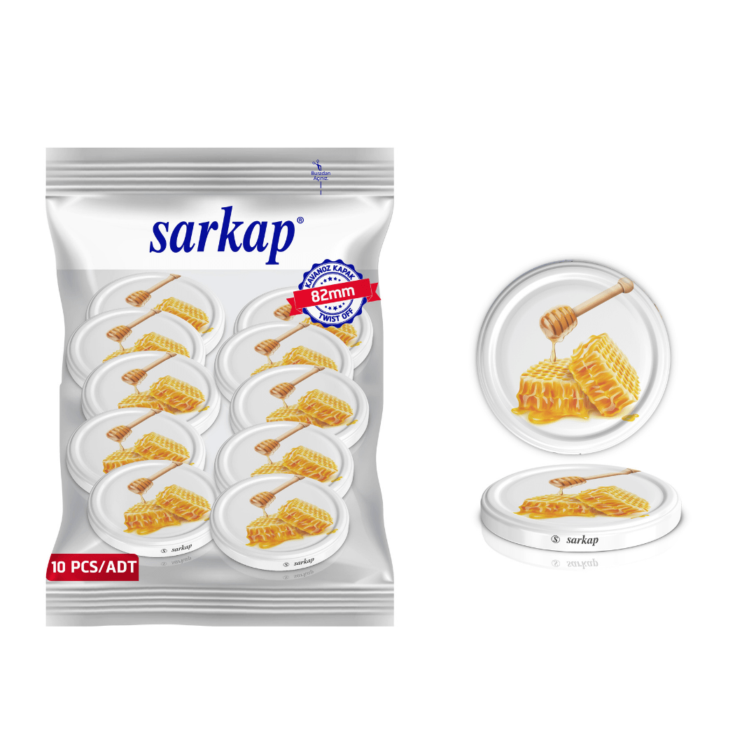 Hijyenik Paketli 10 Adet Kavanoz Kapağı Bal Desenler 82 mm