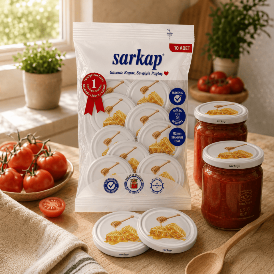 Hijyenik Paketli 10 Adet Kavanoz Kapağı Bal Desenler 82 mm Petek