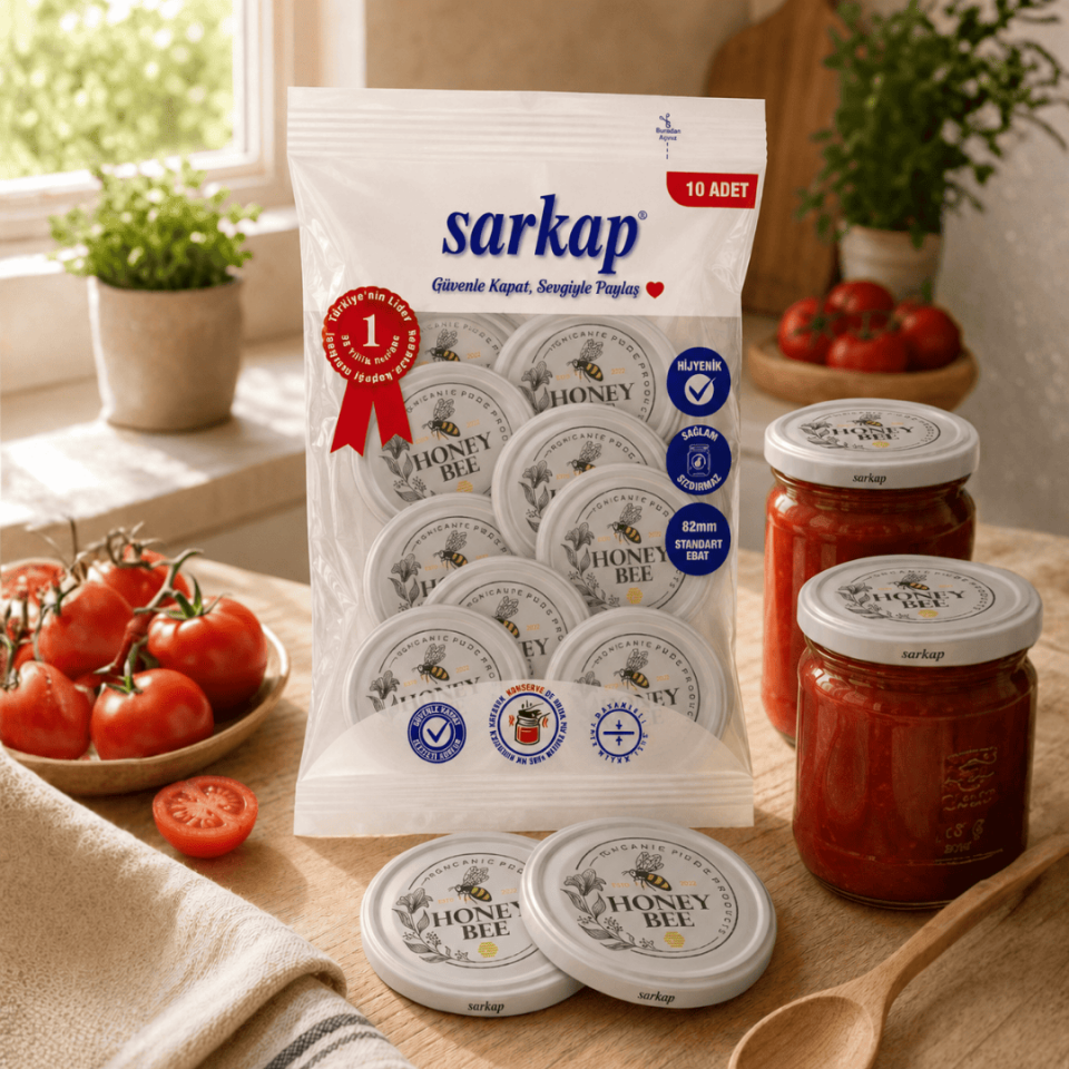Hijyenik Paketli 10 Adet Kavanoz Kapağı Bal Desenler 82 mm Honey Bee