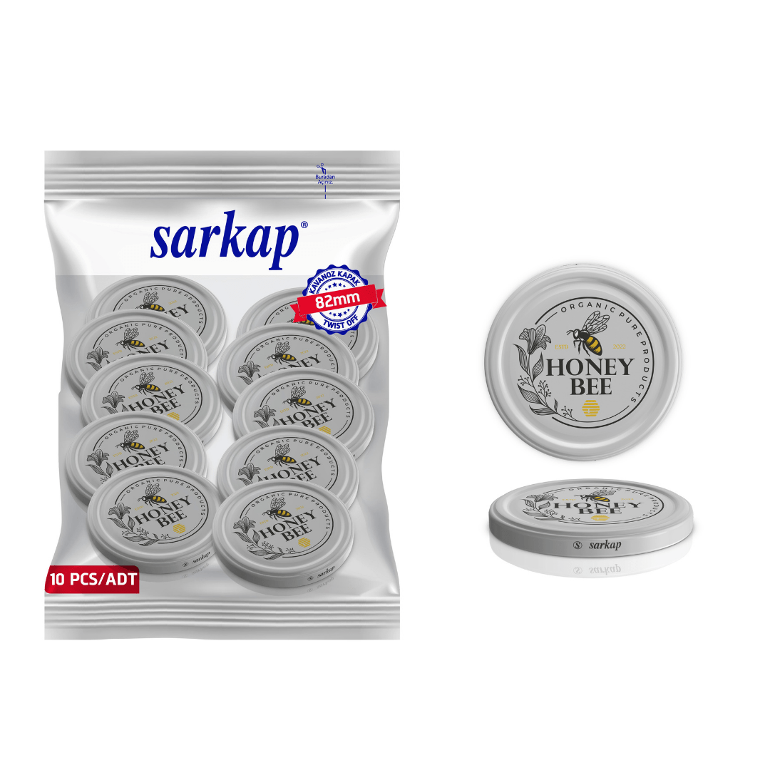 Hijyenik Paketli 10 Adet Kavanoz Kapağı Bal Desenler 82 mm Honey Bee