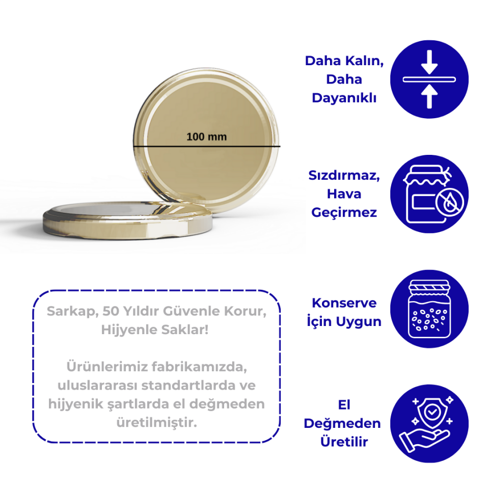 Sarkap 100 mm 360 Adet Kolili Kavanoz Kapağı Gold