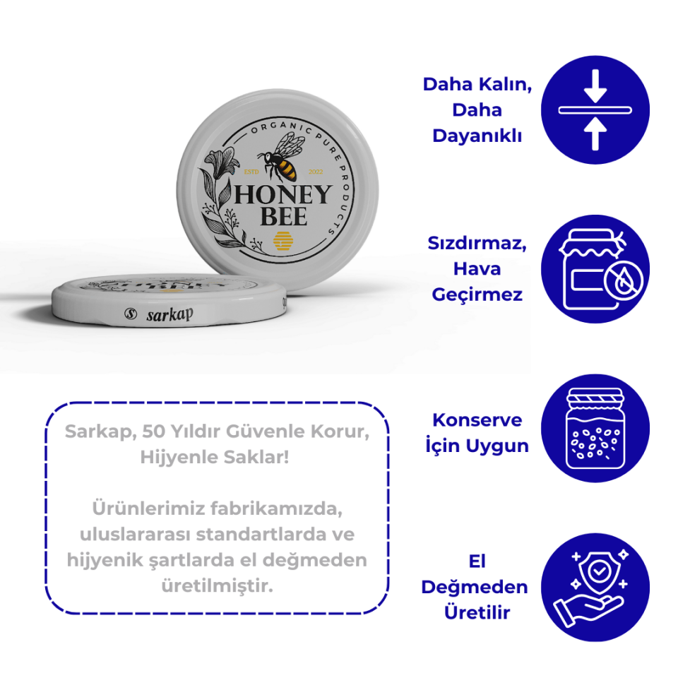 Sarkap 82 mm 630'lu Bal Desen Kavanoz Kapağı Arı