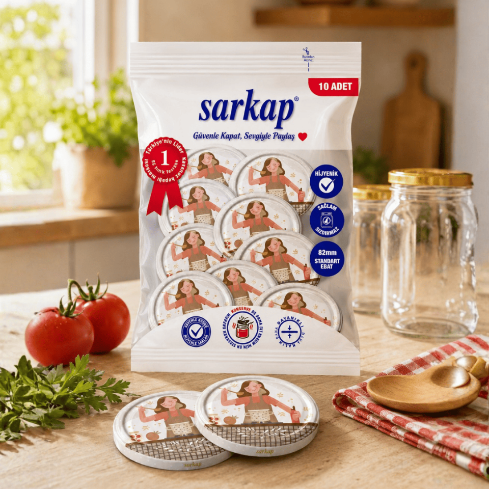 Hijyenik Paketli 10 Adet Kavanoz Kapağı Aşçı Kadın 82 mm Renkli