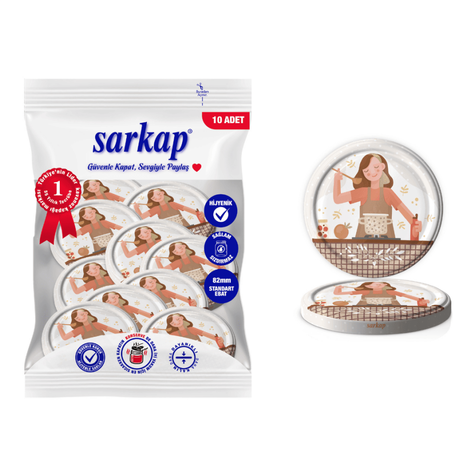 Hijyenik Paketli 10 Adet Kavanoz Kapağı Aşçı Kadın 82 mm Renkli