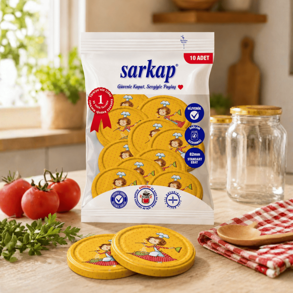 Hijyenik Paketli 10 Adet Kavanoz Kapağı Aşçı Kadın 82 mm Turuncu