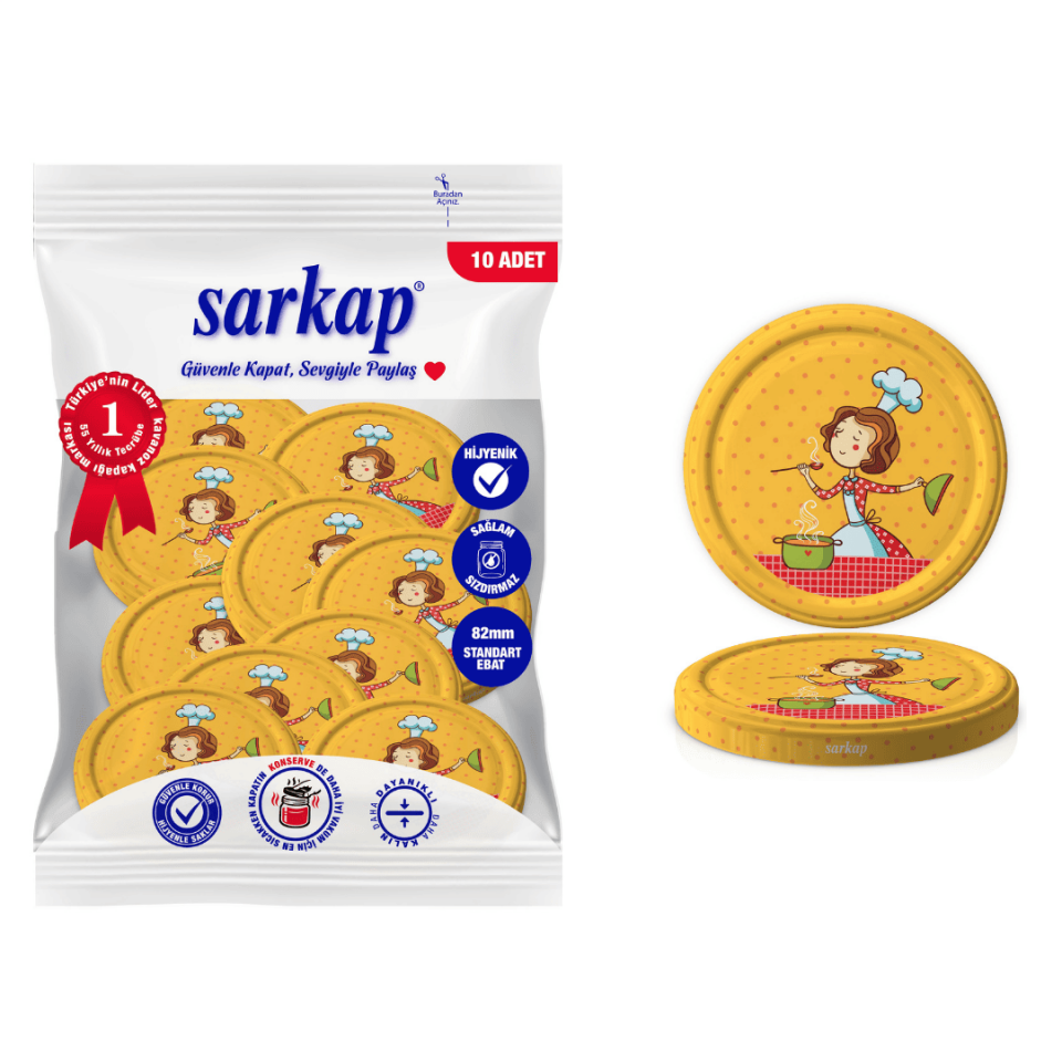 Hijyenik Paketli 10 Adet Kavanoz Kapağı Aşçı Kadın 82 mm TURUNCU