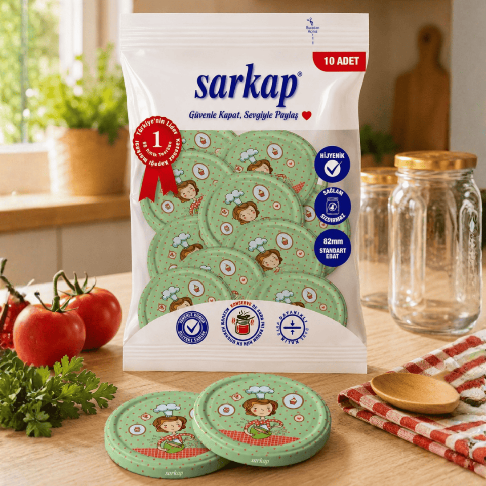 Hijyenik Paketli 10 Adet Kavanoz Kapağı Aşçı Kadın 82 mm AşçıKadınYeşil