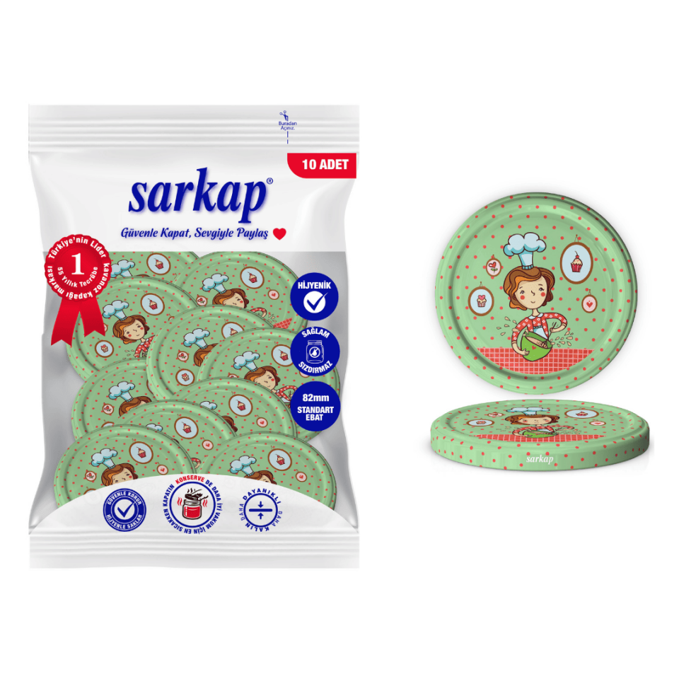Hijyenik Paketli 10 Adet Kavanoz Kapağı Aşçı Kadın 82 mm AşçıKadınYeşil