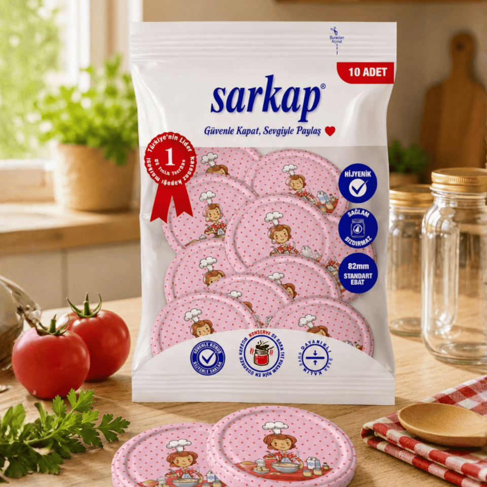 Hijyenik Paketli 10 Adet Kavanoz Kapağı Aşçı Kadın 82 mm AşçıKadınPembe