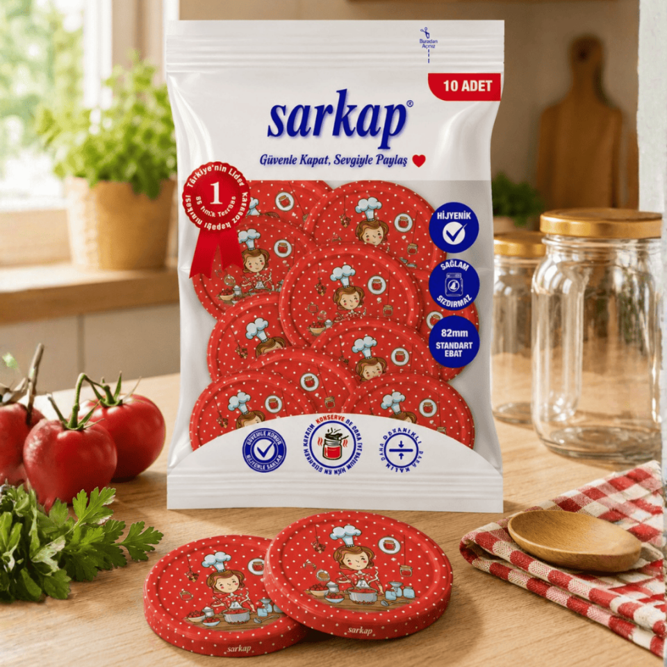 Hijyenik Paketli 10 Adet Kavanoz Kapağı Aşçı Kadın 82 mm AşçıKadınKırmızı