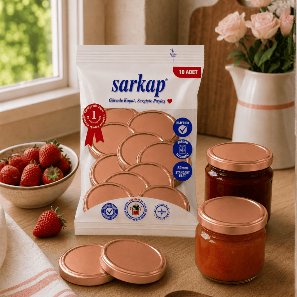 Hijyenik Paketli 10 Adet Kavanoz Kapağı Düz Renkler 82 mm BRONZ