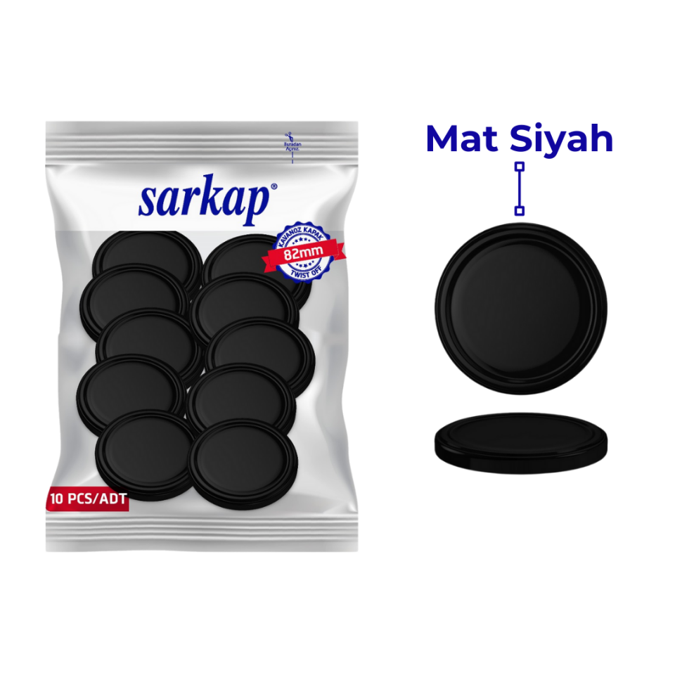 Hijyenik Paketli 10 Adet Kavanoz Kapağı Düz Renkler 82 mm Mat Siyah