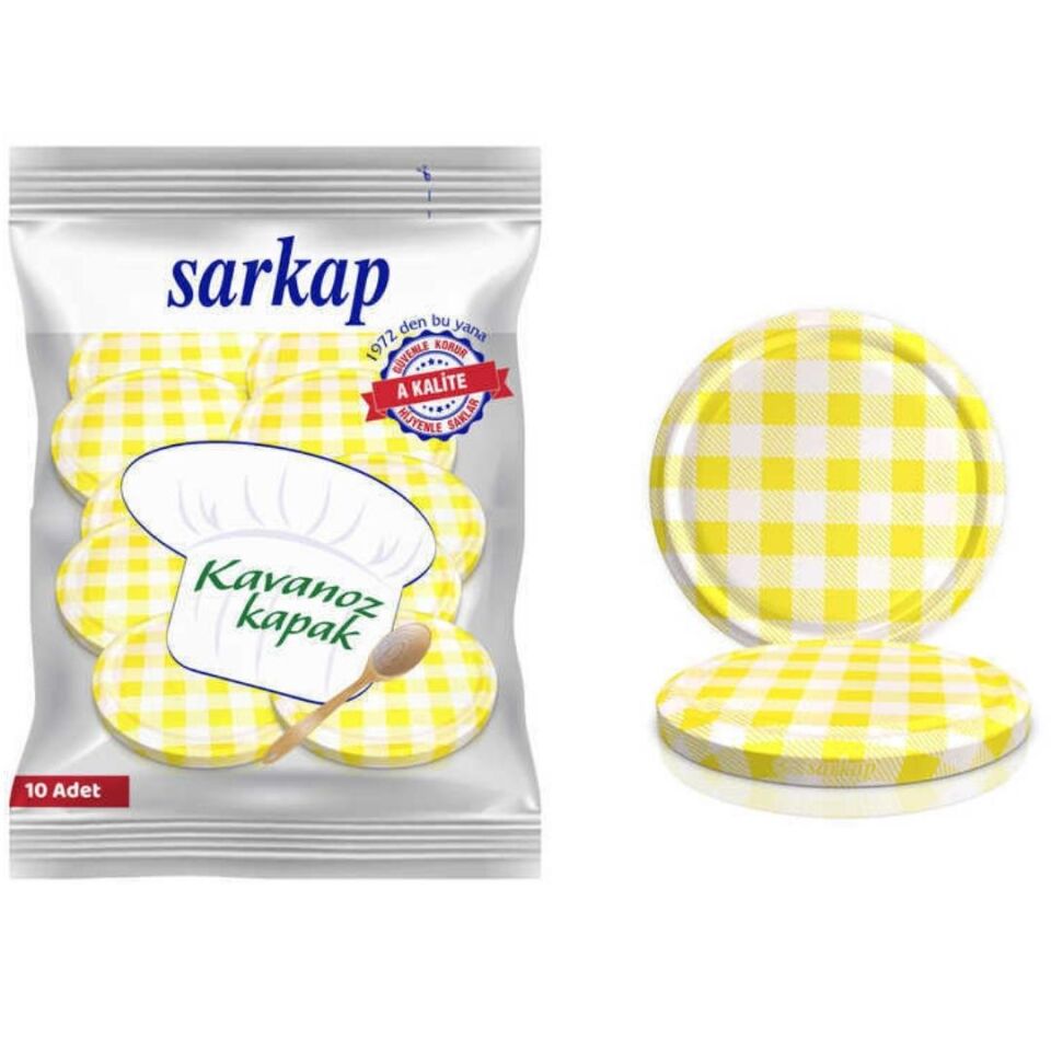 Hijyenik Paketli 10 Adet Kavanoz Kapağı Ekose Desenler 82 mm Sarı