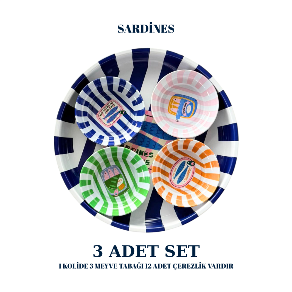 Sarkap Home 3 Adet Meyve Tabağı ve Çerezlik Seti Sardines