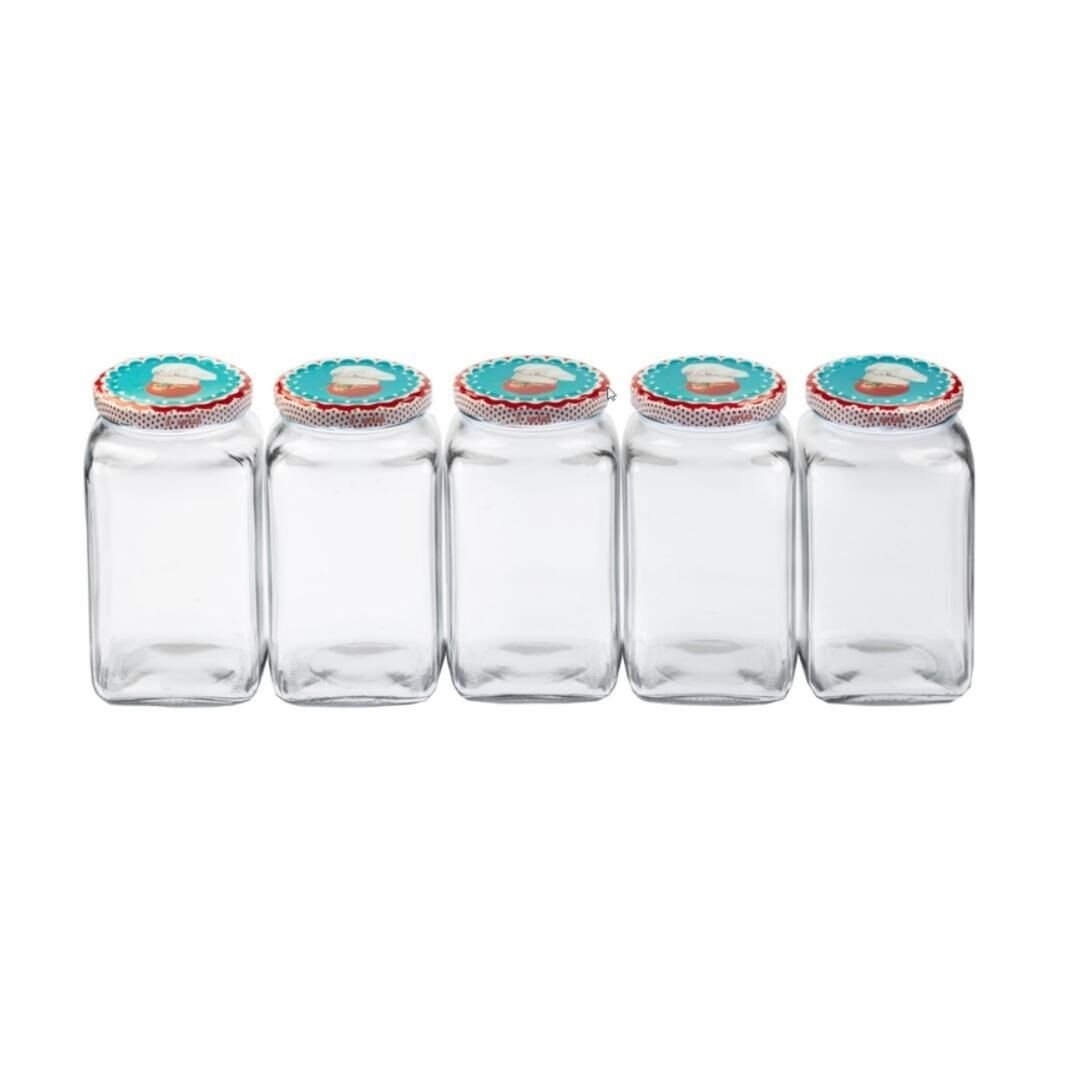 Sarkap 5'li 1000 ml Kapaklı Köşeli Cam Kavanoz